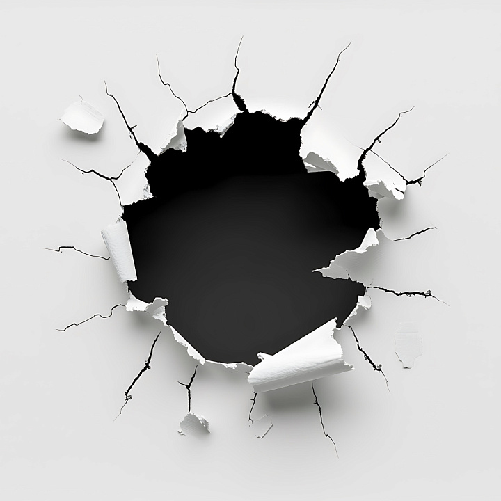 Cracked and Holed White Plaster Wall with Torn Edges seamless PBR texture preview