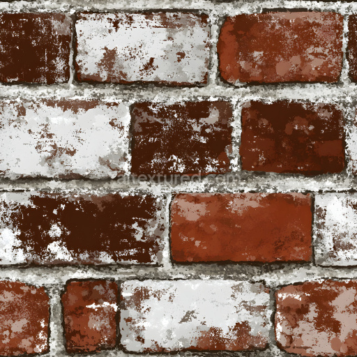 Seamless 3D PBR cracked brick wall texture with chipped paint and weathered mortar
