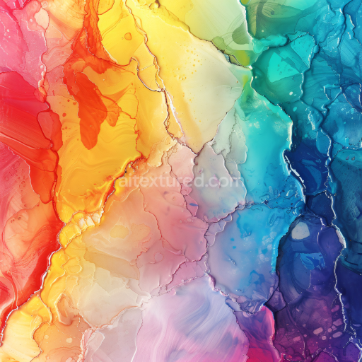 Seamless 3D Alcohol Ink PBR Texture Featuring Vibrant Rainbow Fluid Waves and Translucent Layers