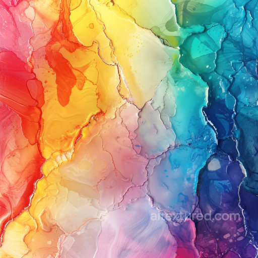 Alcohol Ink PBR Texture Featuring Vibrant Rainbow Fluid Waves and Translucent Layers seamless Alcohol ink PBR texture