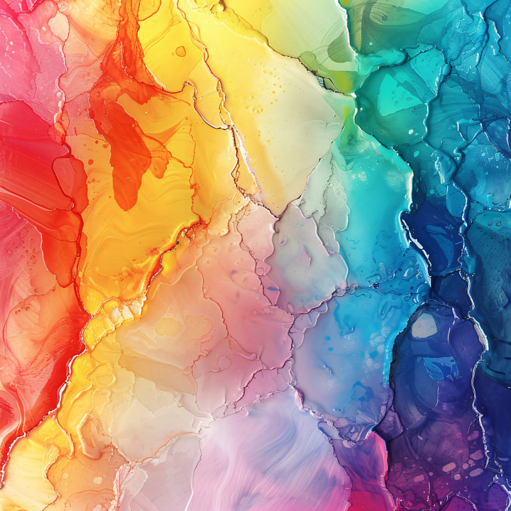 Alcohol Ink Featuring Vibrant Rainbow Fluid Waves and Translucent Layers seamless PBR texture preview