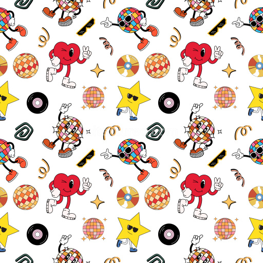 Pattern Bundle - Seamless 3D Pattern PBR Texture Featuring Retro Cartoon Motifs with Vibrant Colors and Pl… texture preview