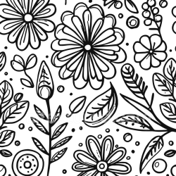 seamless Seamless 3D PBR Texture with Hand-Drawn Black and White Floral Doodles texture 8k free download PBR