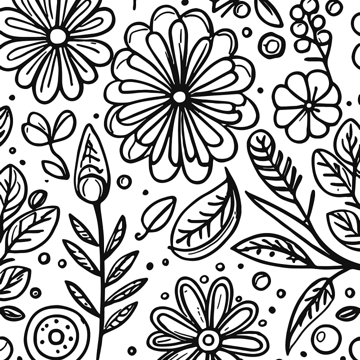 with Hand-Drawn Black and White Floral Doodles seamless PBR texture preview