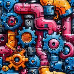 seamless Seamless 3D PBR Graffiti Texture Featuring Colorful Mechanical Gears and Pipes texture 8k free download PBR