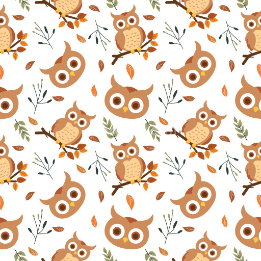 Pattern Bundle - Seamless 3D Pattern PBR Texture with Cute Owl Motifs and Autumnal Leaf Accents texture preview
