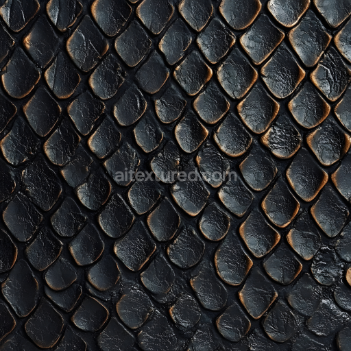 Seamless 3D Skin PBR Texture Featuring Dark Reptilian Scales with High Gloss and Detail