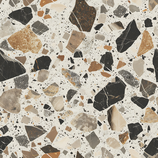 Seamless 3D Terrazzo Stone PBR Texture Featuring Polished Mixed Rock Fragments