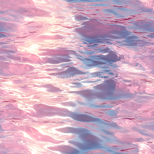 Seamless 3D Water PBR Texture Featuring Stylized Pink-Reflective Surface and Soft Wave Patterns