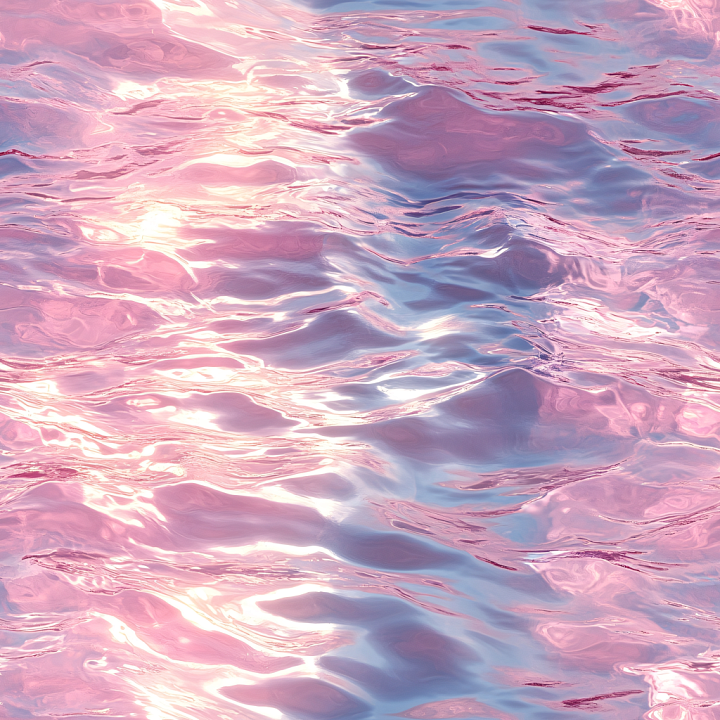Water Featuring Stylized Pink-Reflective Surface and Soft Wave Patterns seamless PBR texture preview