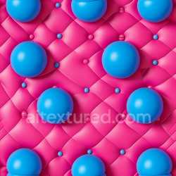 seamless Seamless 3D Inflated Vinyl PBR Texture with Pink Quilted Base and Blue Spherical Bubbles texture 8k free download PBR