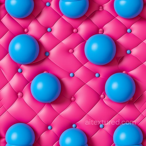 Inflated Pink Vinyl Texture with Blue Raised Bubbles and Button Detailing seamless Inflated PBR texture