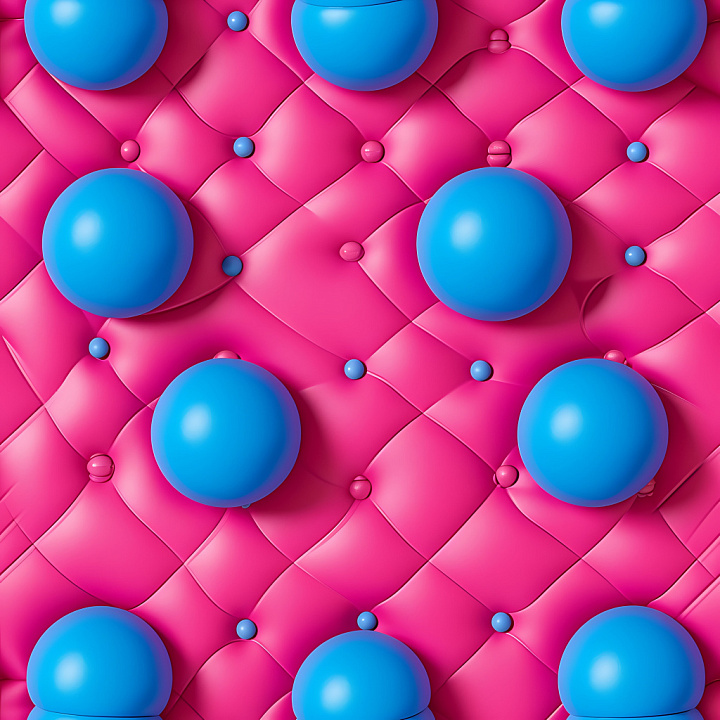 Inflated Vinyl with Pink Quilted Base and Blue Spherical Bubbles seamless PBR texture preview