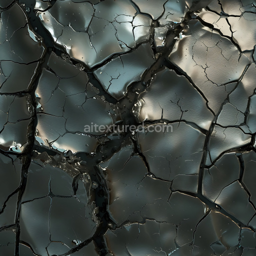 Seamless 3D PBR Cracked Glossy Black Paint Texture with Deep Fractures