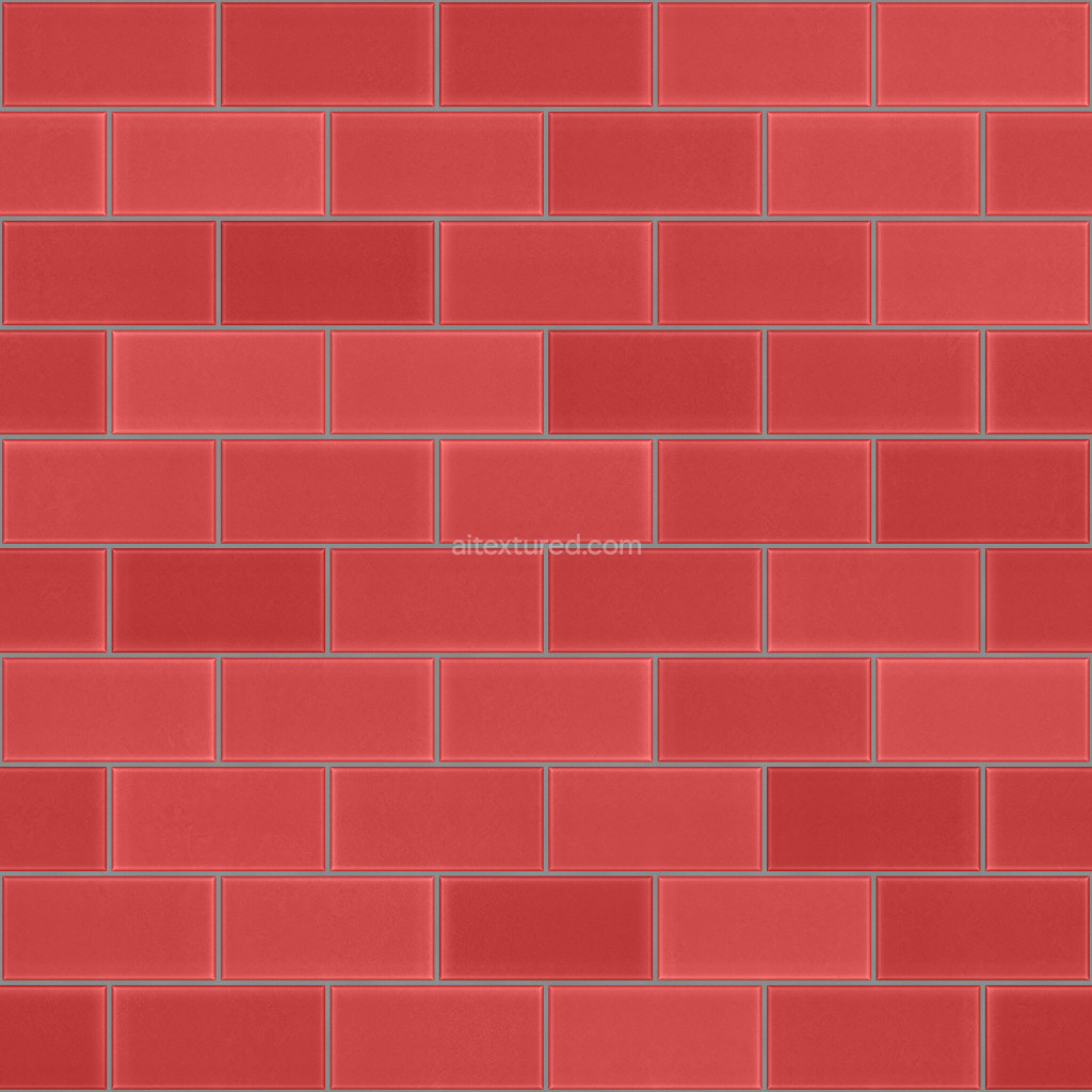 Seamless red tile PBR texture with glossy finish