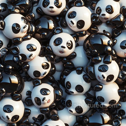 Inflated PBR Texture of Glossy Black & White Inflated Panda Toy Faces seamless Inflated PBR texture