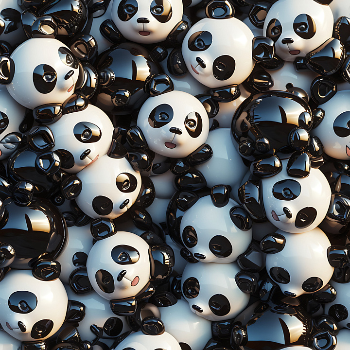Inflated of Glossy Black and White Panda Plushes seamless PBR texture preview