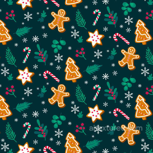 Christmas Pattern Fabric Texture with Festive Cookies & Foliage seamless Christmas Pattern PBR texture