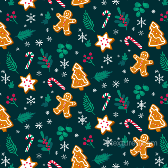 Christmas Pattern Fabric Texture with Festive Cookies & Foliage Christmas Pattern texture preview