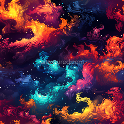 Seamless 3D Space PBR Texture Featuring Vibrant Swirling Nebula Clouds