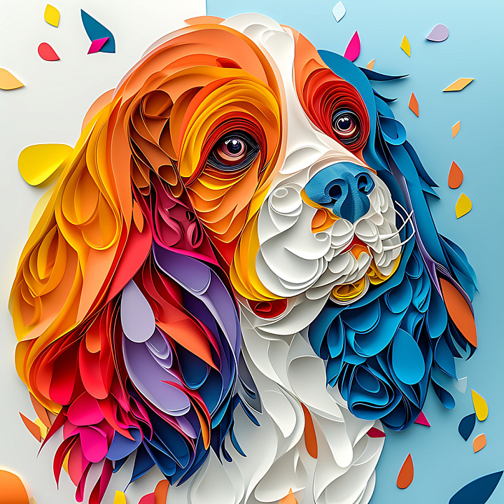 featuring Colorful Stylized Cavalier King Charles Dog Fur seamless PBR texture preview
