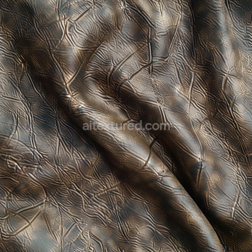 Preview — Seamless 3D Wrinkled Dark Brown Leather PBR Texture with Distinct Surface Crinkles
