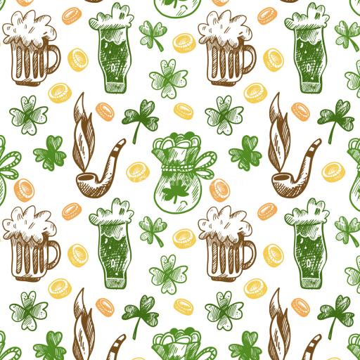 Seamless 3D PBR Texture Featuring Hand-Drawn St Patrick Digital Paper Icons
