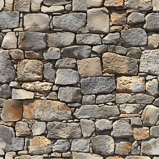 Seamless 3D Weathered Stone Wall PBR Texture with Varied Rock Shapes and Earthy Tones