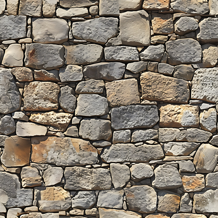 Weathered Stone Wall with Varied Rock Shapes and Earthy Tones seamless PBR texture preview