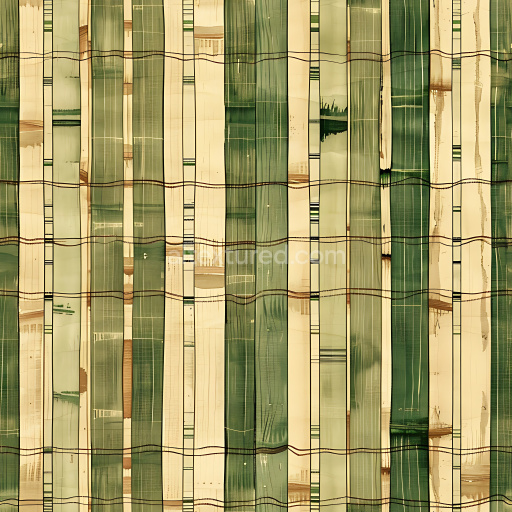 Seamless 3D PBR Plaid Texture with Vertical Green and Beige Fabric Stripes