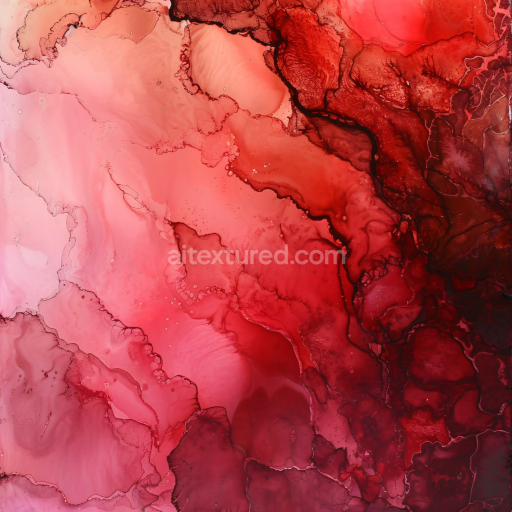 Seamless 3D Alcohol Ink PBR Texture Featuring Deep Red Marbled Flow and Organic Veins