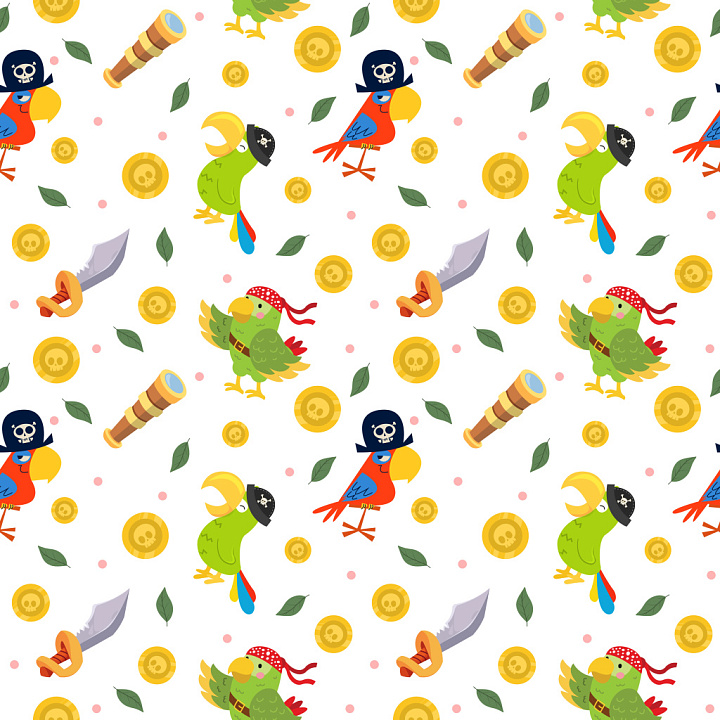 Pattern with Playful Pirate Parrots and Nautical Motifs seamless PBR texture preview