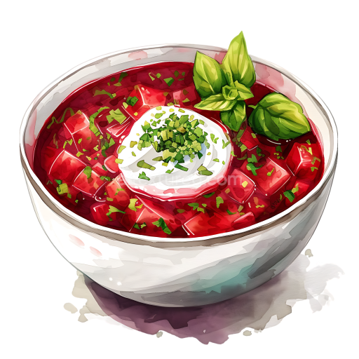 Watercolor Style Borscht with Beets and Sour Cream Breakfast Illustration