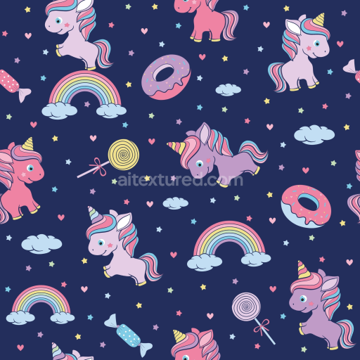 Seamless 3D PBR Fabric Texture with Baby Boy Unicorns, Rainbows & Sweets