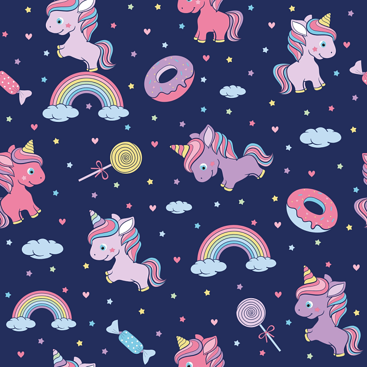 Fabric with Baby Boy Unicorns, Rainbows & Sweets seamless PBR texture preview