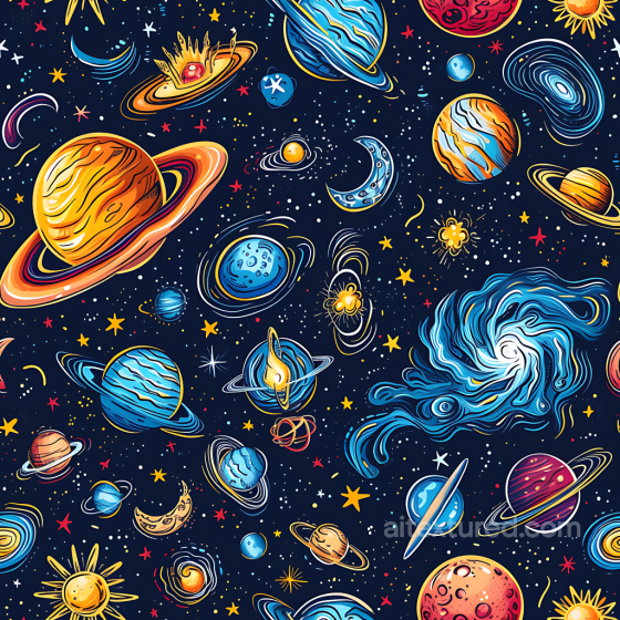 Space PBR Texture Featuring Cartoon Style Galaxy, Planets & Stars Star, space, planets texture preview