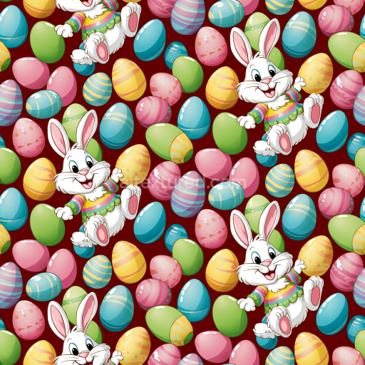Seamless 3D PBR Texture of Cartoon Easter Bunnies and Colorful Painted Eggs