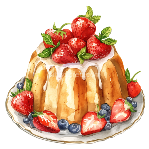 Preview — Illustrated Angel Food Cake Breakfast with Strawberries and Blueberries