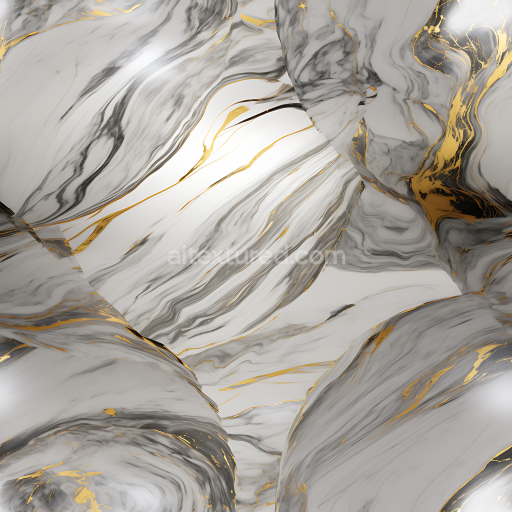 Seamless 3D Gray Marble Sculpture PBR Texture with Gold Veins and Polished Finish