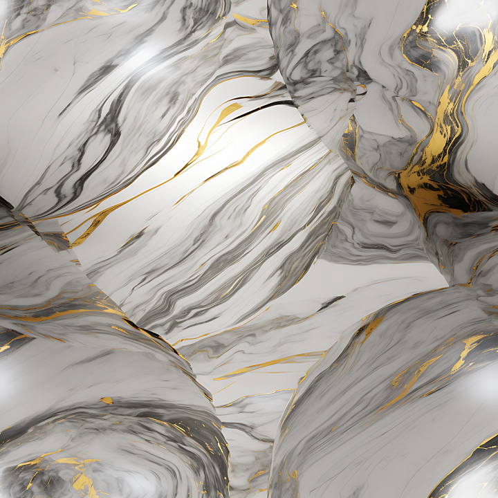 Gray Marble Sculpture with Gold Veins and Polished Finish seamless PBR texture preview