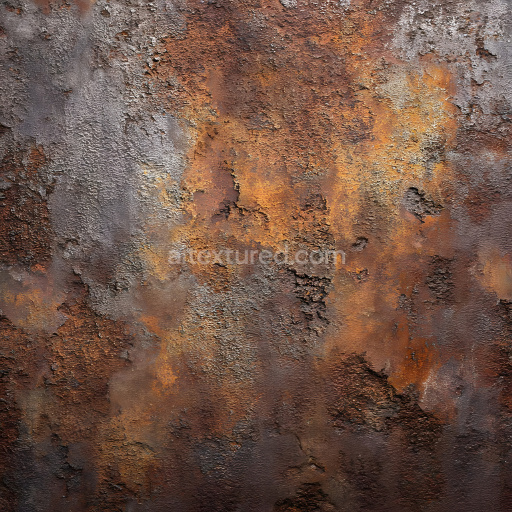 Seamless 3D Rusted Metal Cracked & Pitted PBR Texture with Orange and Brown Corrosion