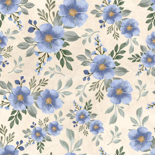 Seamless 3D PBR Texture Featuring Blue Floral Pattern on Soft Fabric