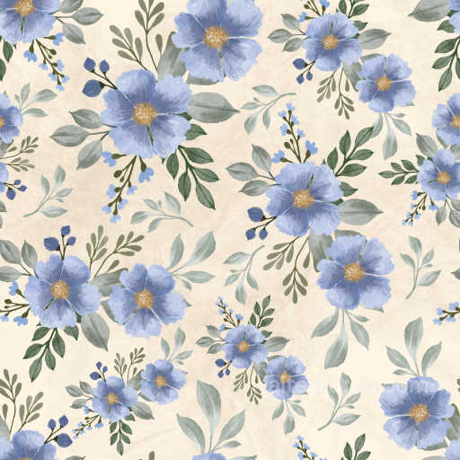 Featuring Blue Floral Pattern on Soft Fabric seamless Flower PBR texture