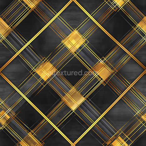 Seamless 3D PBR Plaid Texture Featuring Black Background with Golden Geometric Lines