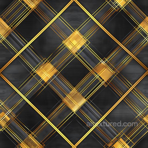 Seamless 3D PBR Plaid Texture Featuring Black Background with Golden Geometric Lines texture preview