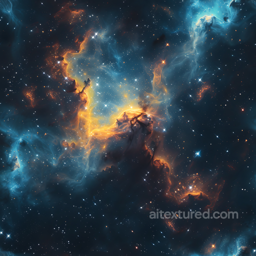 Space PBR Texture Featuring Vibrant Nebula and Starfield with Glowing Orange and Blue Clo… seamless Star, space, planets PBR texture