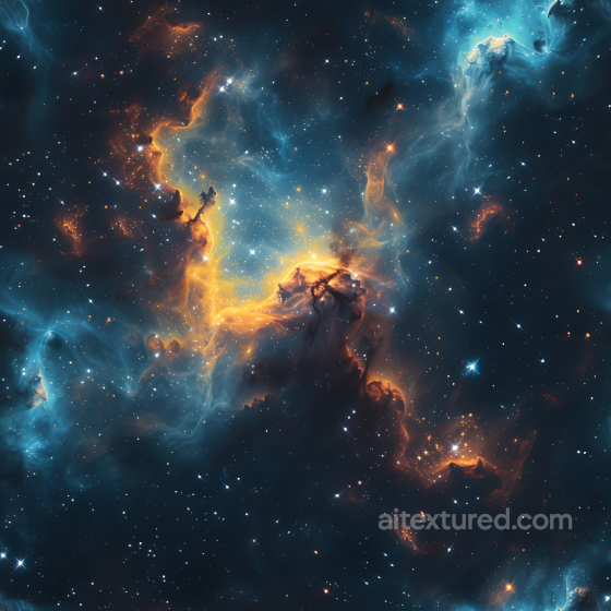 Space PBR Texture Featuring Vibrant Nebula and Starfield with Glowing Orange and Blue Clo… Star, space, planets texture preview