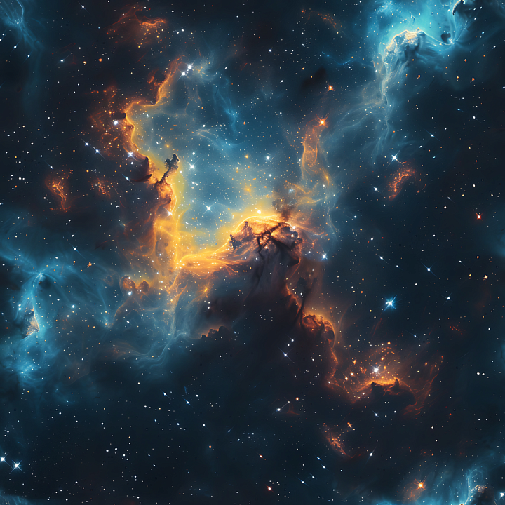 Space Featuring Vibrant Nebula and Starfield with Glowing Orange and Bl… seamless PBR texture preview