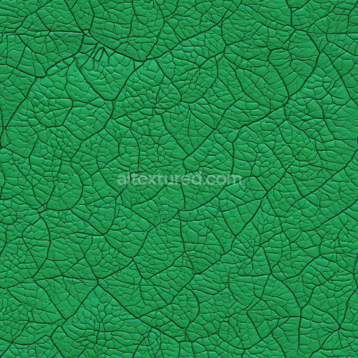 Seamless 3D PBR Vibrant Green Cracked Leather Texture with Prominent Grain and Wrinkles
