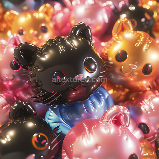 Seamless 3D Inflated Foil Cat Balloon PBR Texture with Glossy Colorful Finish